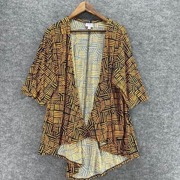 LulaRoe Top Women S Small Yellow Geometric Open Front 3/4 Sleeve Casual Comfort - Picture 3 of 9